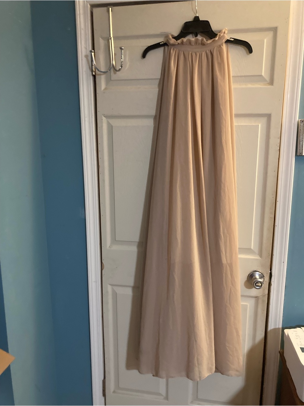 Women's Light Beige Sleeveless Maxi Dress With Ruffled Mock Neckline Size L